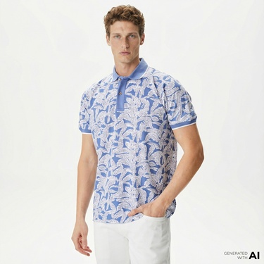  Nautica Erkek Mavi Classic Fit Kısa Kollu Baskılı Polo Yaka T-Shirt