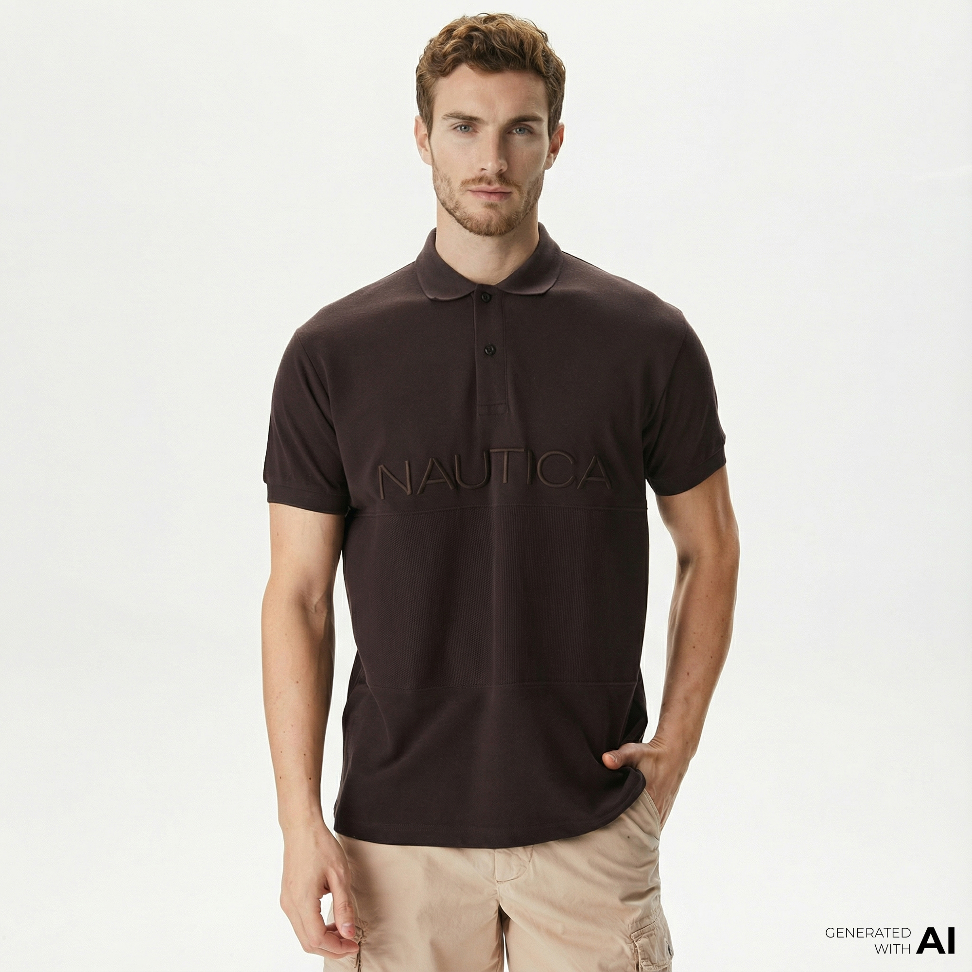  Nautica Erkek Kahverengi Classic Fit Polo Yaka T-Shirt