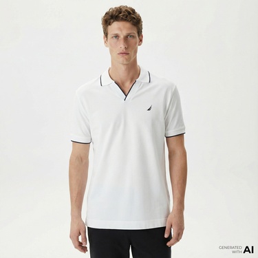  Nautica Erkek Beyaz Classic Fit Kısa Kollu Polo Yaka T-Shirt