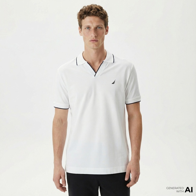  Nautica Erkek Beyaz Classic Fit Kısa Kollu Polo Yaka T-Shirt