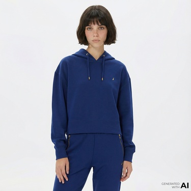  Nautica Kadın Mavi Relaxed Fit Kapüşonlu Hoodie