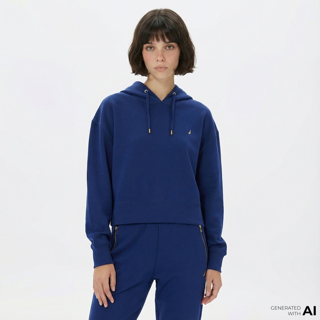  Nautica Kadın Mavi Relaxed Fit Kapüşonlu Hoodie