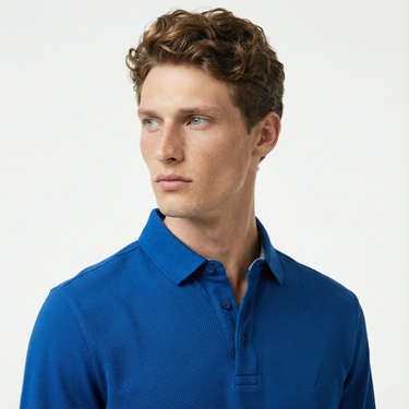  Nautica Erkek Mavi Slim Fit Uzun Kollu Polo Yaka T-Shirt