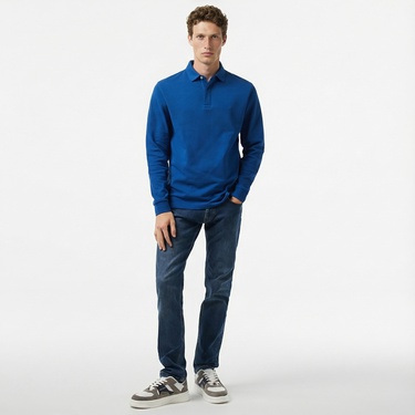  Nautica Erkek Mavi Slim Fit Uzun Kollu Polo Yaka T-Shirt