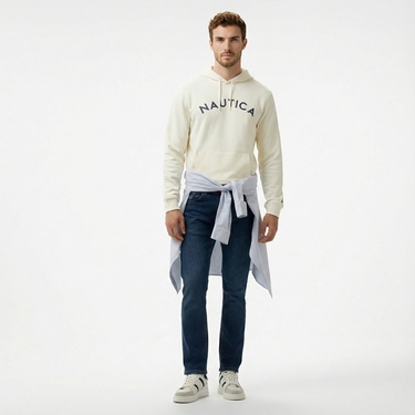  Nautica Erkek Krem Rengi Standart Fit Sweatshirt