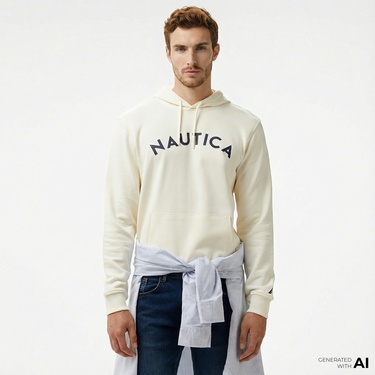  Nautica Erkek Krem Rengi Standart Fit Sweatshirt