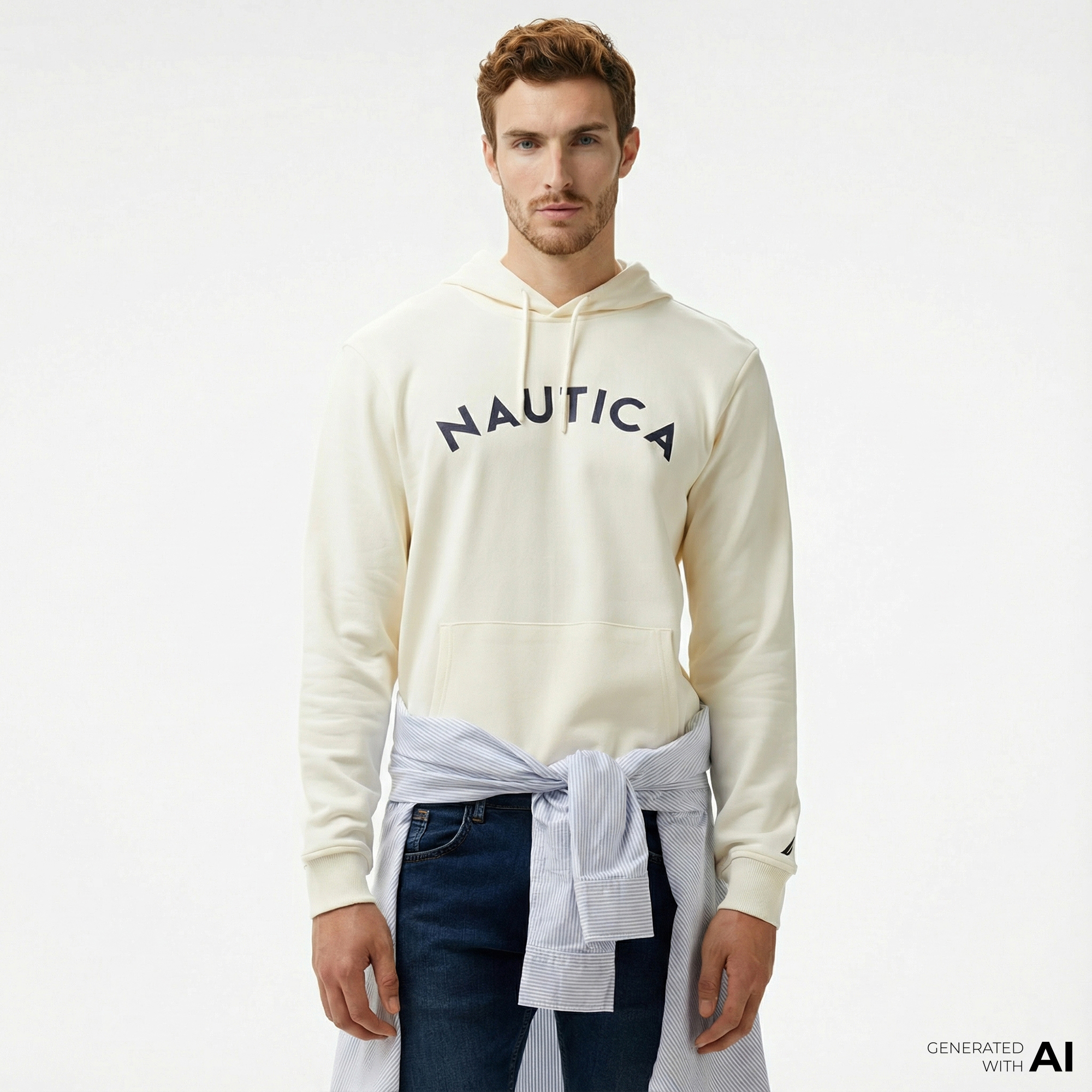  Nautica Erkek Krem Rengi Standart Fit Sweatshirt