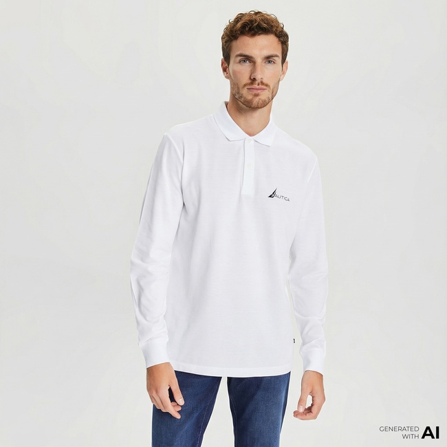  Nautica Erkek Beyaz Classic Fit Uzun Kollu Polo