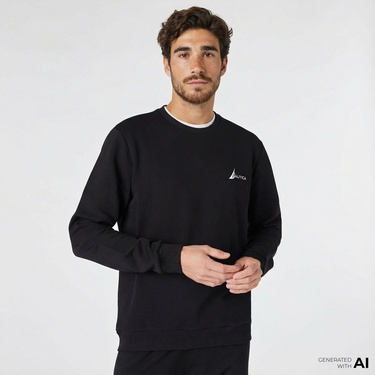  Nautica Erkek Siyah Standart Fit Sweatshirt