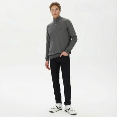  Nautica Erkek Gri Standart Fit Dik Yakalı Kazak