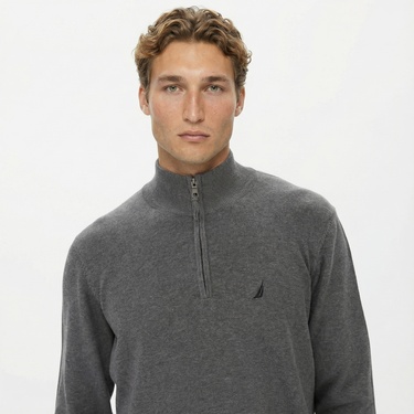  Nautica Erkek Gri Standart Fit Dik Yakalı Kazak