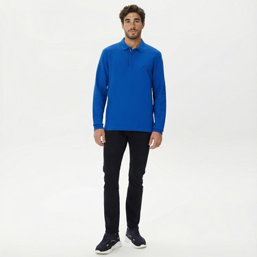  Nautica Erkek Mavi Classic Fit Uzun Kollu Polo Yaka T-Shirt