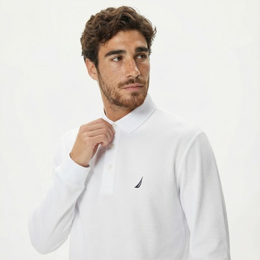  Nautica Erkek Beyaz Classic Fit Uzun Kollu Polo Yaka T-Shirt