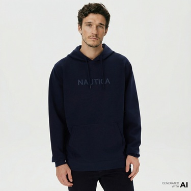  Nautica Erkek Lacivert Standart Fit Kapüşonlu Sweatshirt