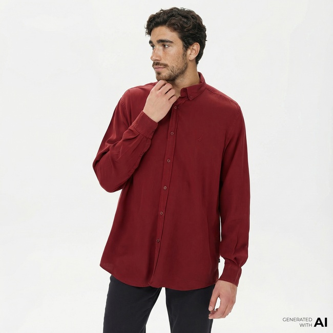  Nautica Erkek Bordo Classic Fit Gömlek