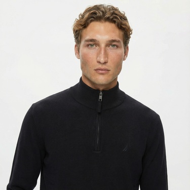  Nautica Erkek Siyah Standart Fit Dik Yakalı Kazak