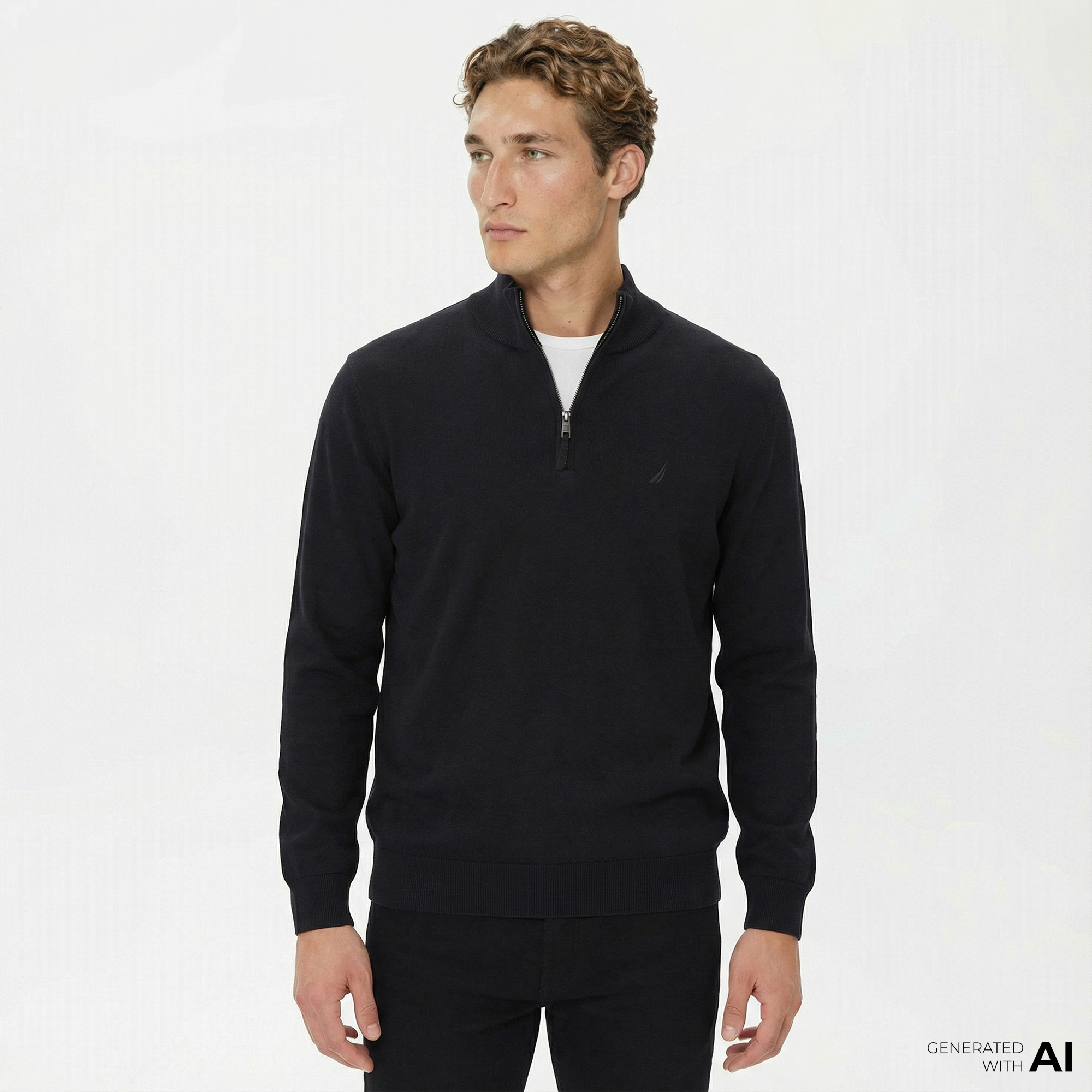  Nautica Erkek Siyah Standart Fit Dik Yakalı Kazak