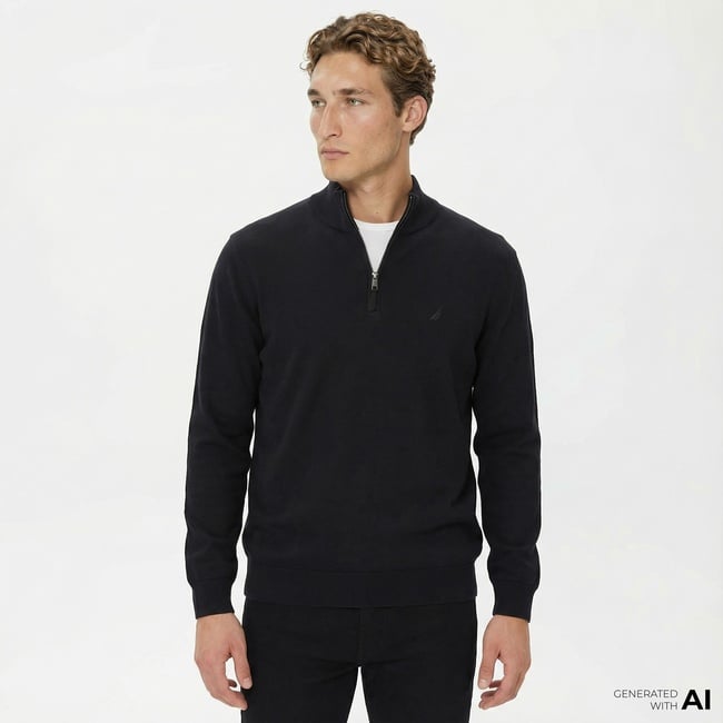  Nautica Erkek Siyah Standart Fit Dik Yakalı Kazak