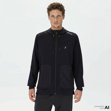  Nautica Erkek Siyah Standart Fit Kapüşonlu Sweatshirt