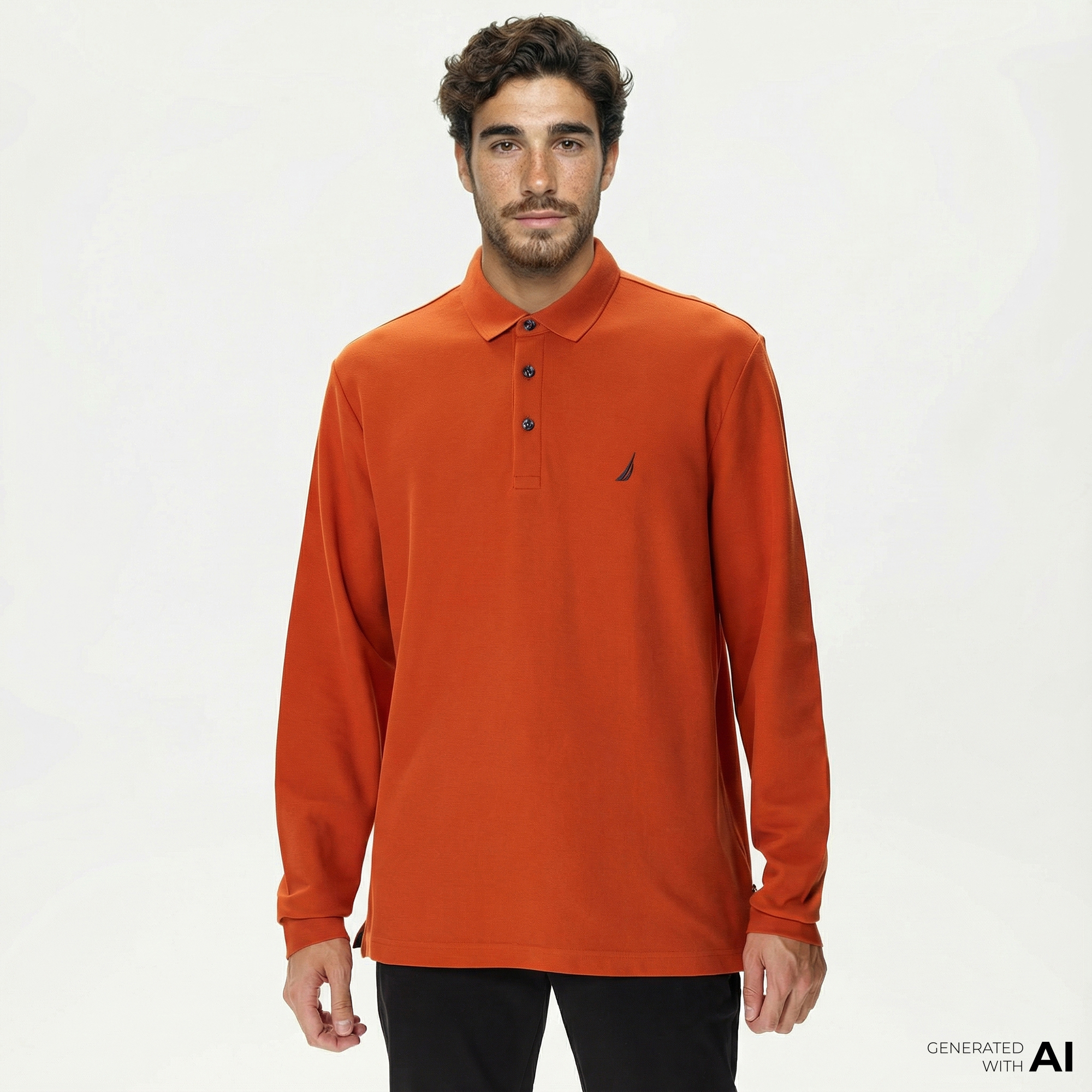 Nautica Erkek Turuncu Classic Fit Uzun Kollu Polo Yaka T-Shirt