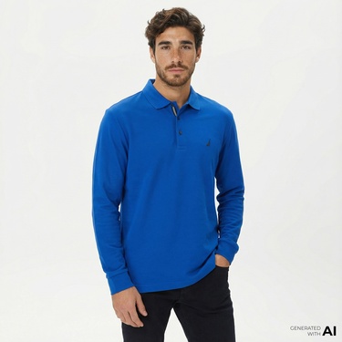  Nautica Erkek Mavi Classic Fit Uzun Kollu Polo Yaka T-Shirt