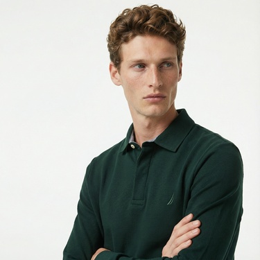  Nautica Erkek Yeşil Slim Fit Uzun Kollu Polo Yaka T-Shirt