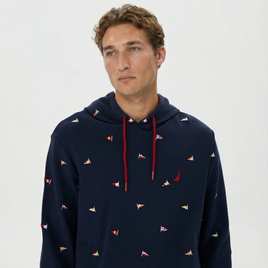  Nautica Erkek Lacivert Standart Fit İşlemeli KapüşonluSweatshirt