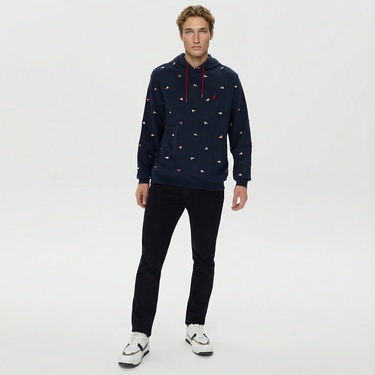  Nautica Erkek Lacivert Standart Fit İşlemeli KapüşonluSweatshirt