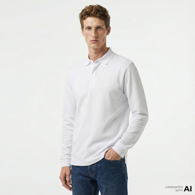  Nautica Erkek Beyaz Slim Fit Uzun Kollu Polo Yaka T-Shirt
