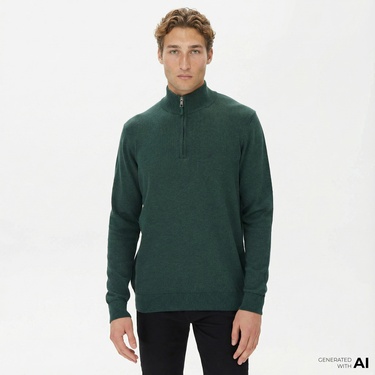  Nautica Erkek Yeşil Standart Fit Dik Yakalı Kazak