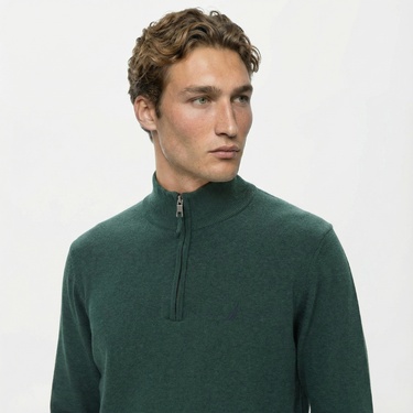  Nautica Erkek Yeşil Standart Fit Dik Yakalı Kazak