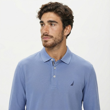  Nautica Erkek Mavi Classic Fit Uzun Kollu Polo Yaka T-Shirt