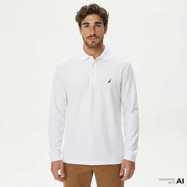  Nautica Erkek Beyaz Classic Fit Uzun Kollu Polo Yaka T-Shirt
