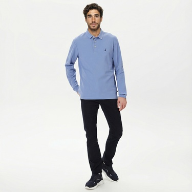  Nautica Erkek Mavi Classic Fit Uzun Kollu Polo Yaka T-Shirt