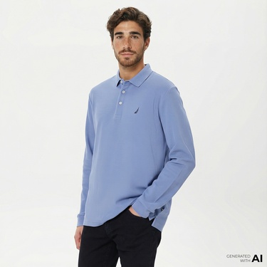  Nautica Erkek Mavi Classic Fit Uzun Kollu Polo Yaka T-Shirt
