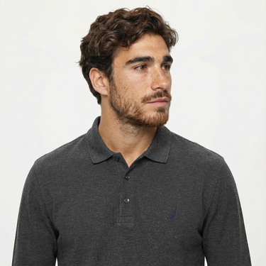  Nautica Erkek Gri Classic Fit Uzun Kollu Polo Yaka T-Shirt