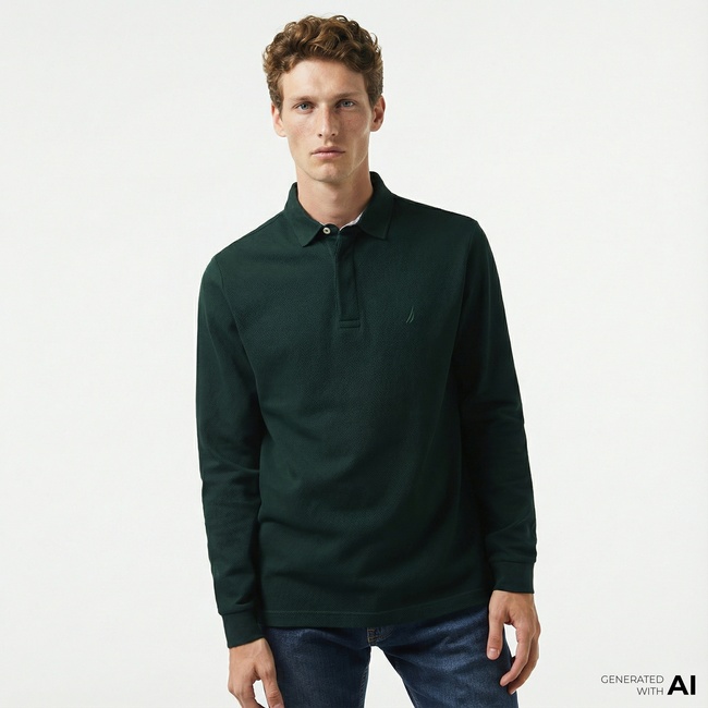  Nautica Erkek Yeşil Slim Fit Uzun Kollu Polo Yaka T-Shirt