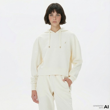  Nautica Kadın Beyaz Relaxed Fit Kapüşonlu Hoodie