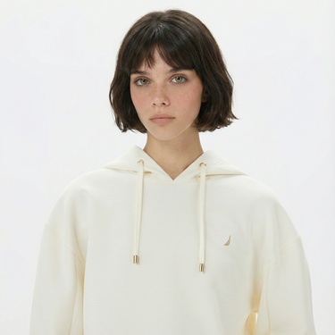  Nautica Kadın Beyaz Relaxed Fit Kapüşonlu Hoodie