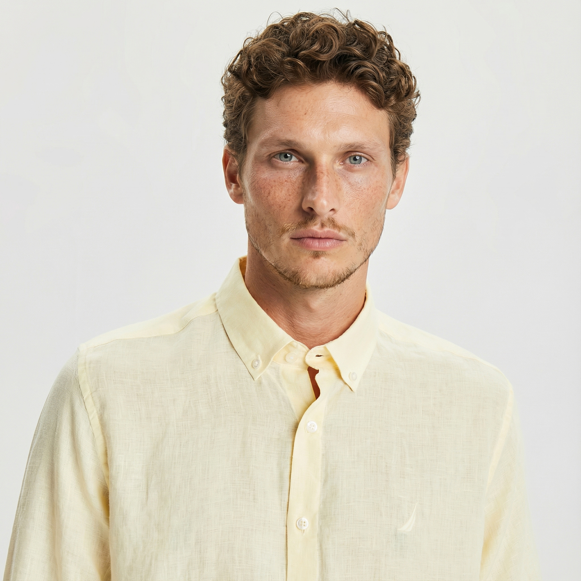  Nautica Erkek Sarı Classic Fit Uzun Kollu Keten Gömlek