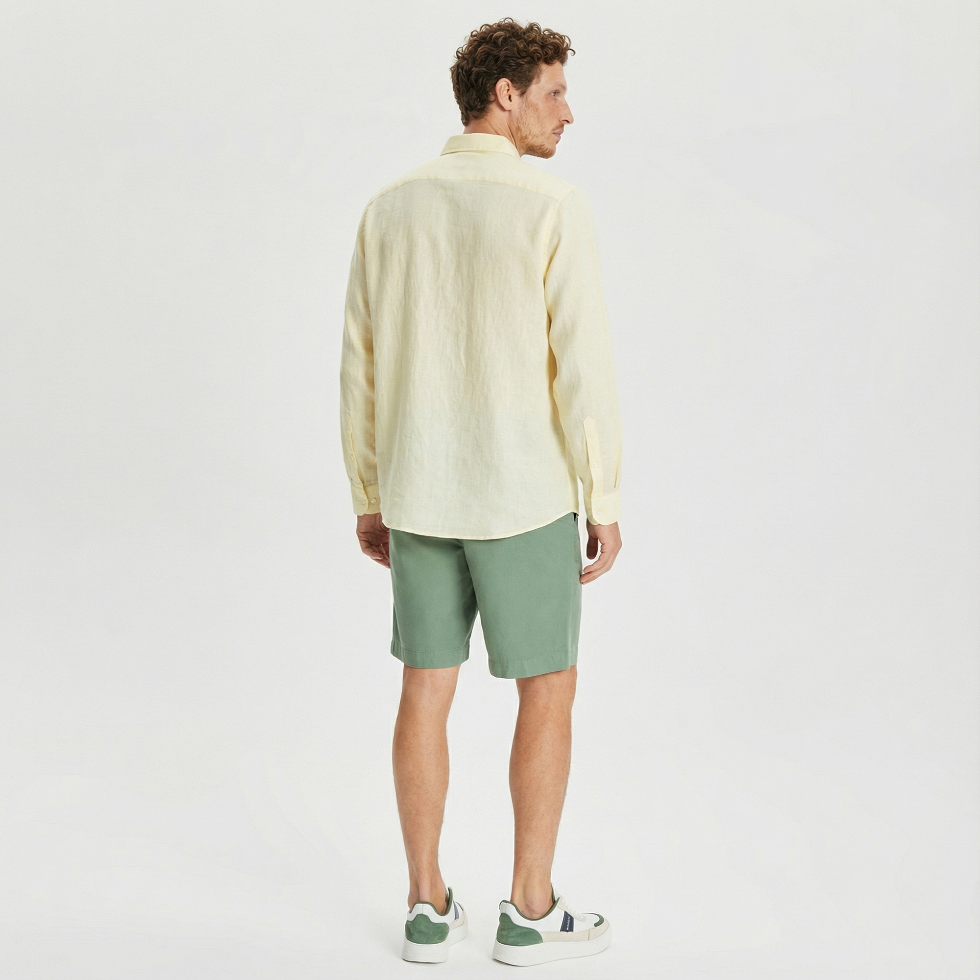  Nautica Erkek Sarı Classic Fit Uzun Kollu Keten Gömlek