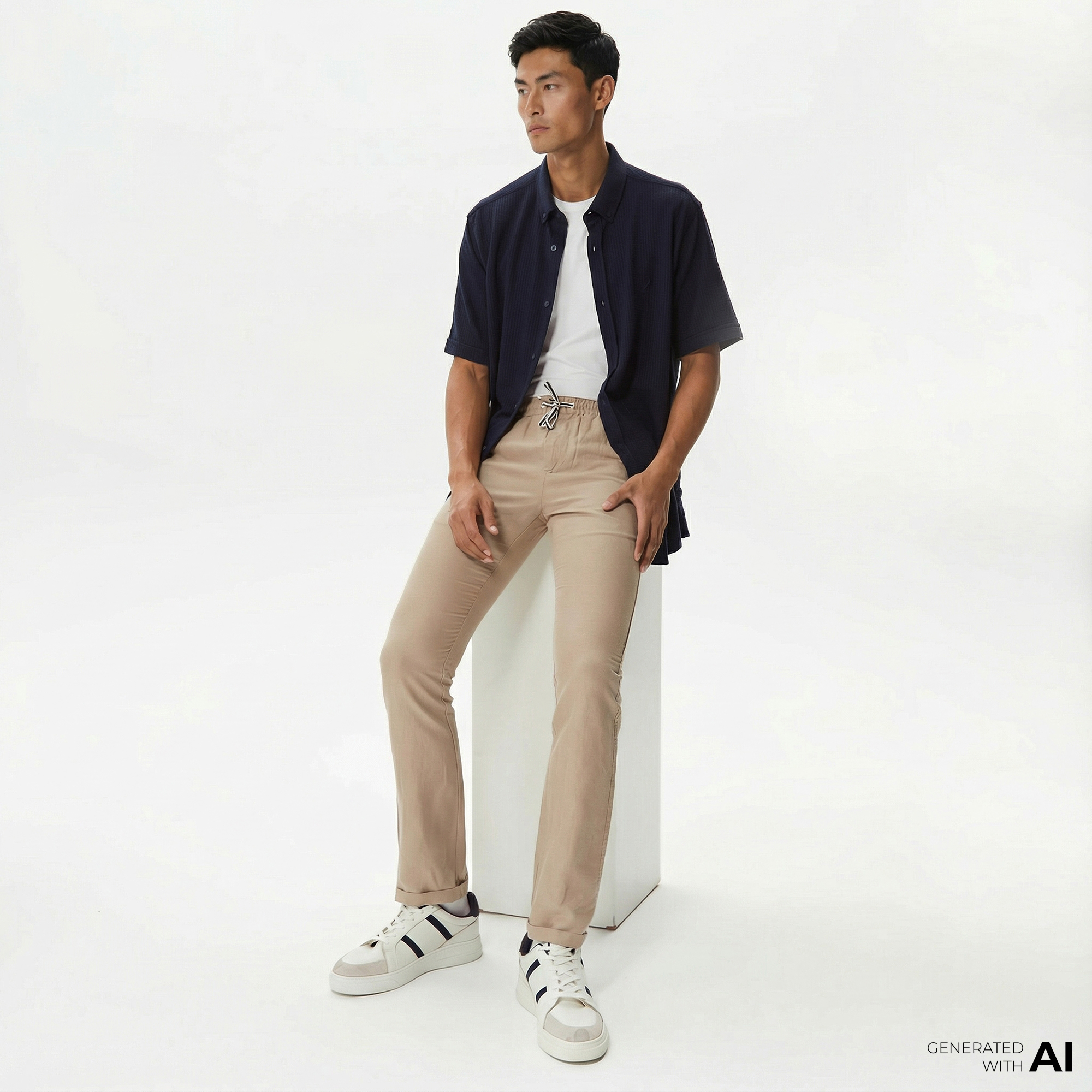  Nautica Erkek Lacivert Classic Fit Kısa Kollu Gömlek