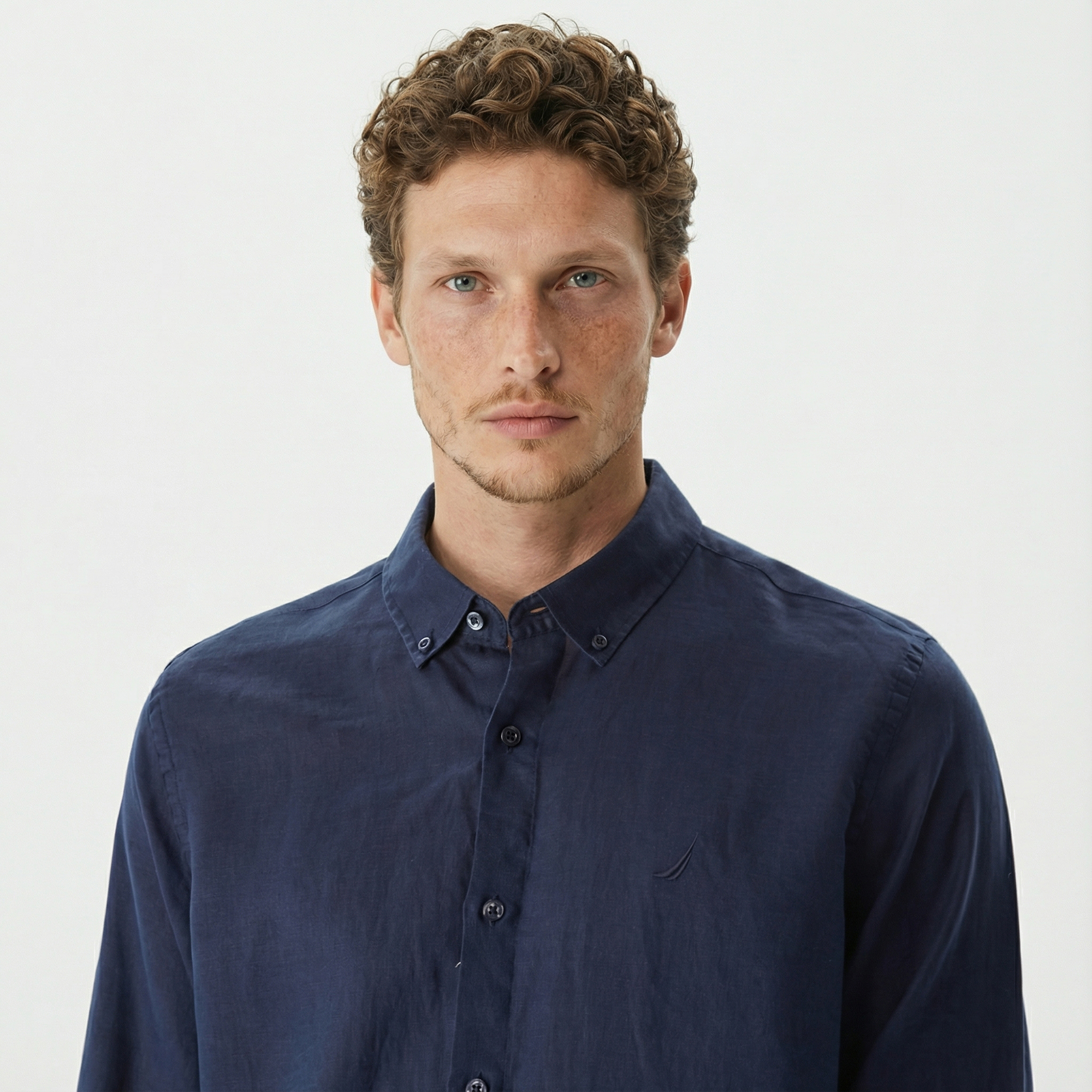  Nautica Erkek Lacivert Classic Fit Uzun Kollu Keten Gömlek