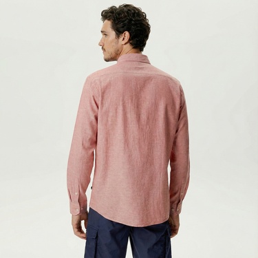  Nautica Erkek Bordo Slim Fit Uzun Kollu Keten Gömlek
