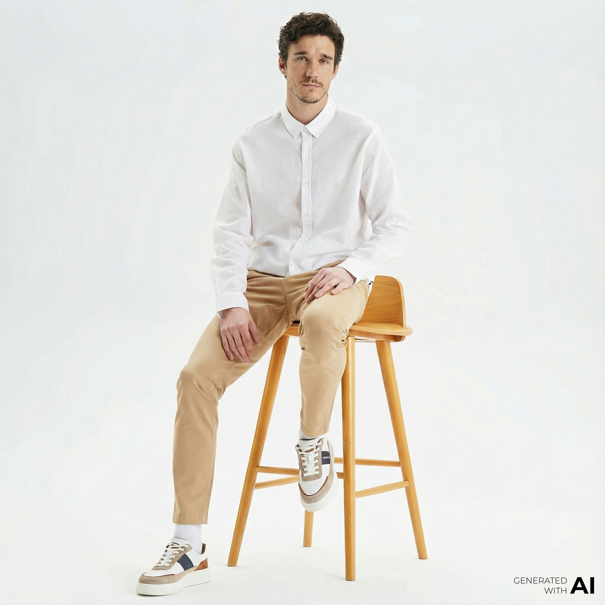  Nautica Erkek Beyaz Slim Fit Uzun Kollu Keten Gömlek