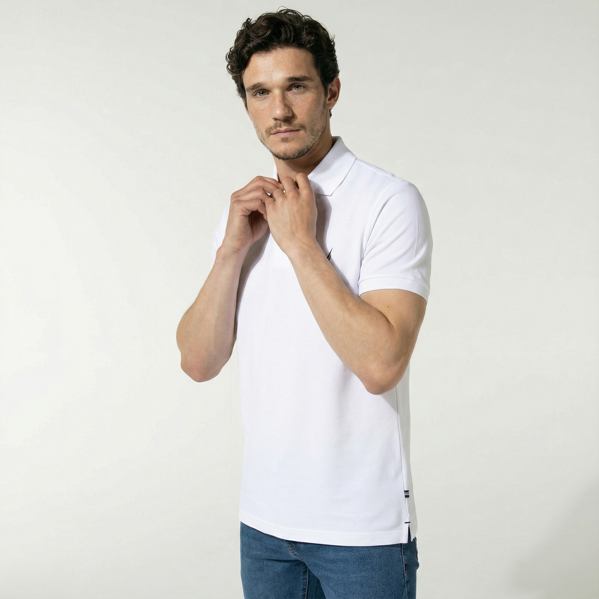  Nautica Erkek Classic Fit Beyaz Kısa Kollu Polo Yaka T-Shirt