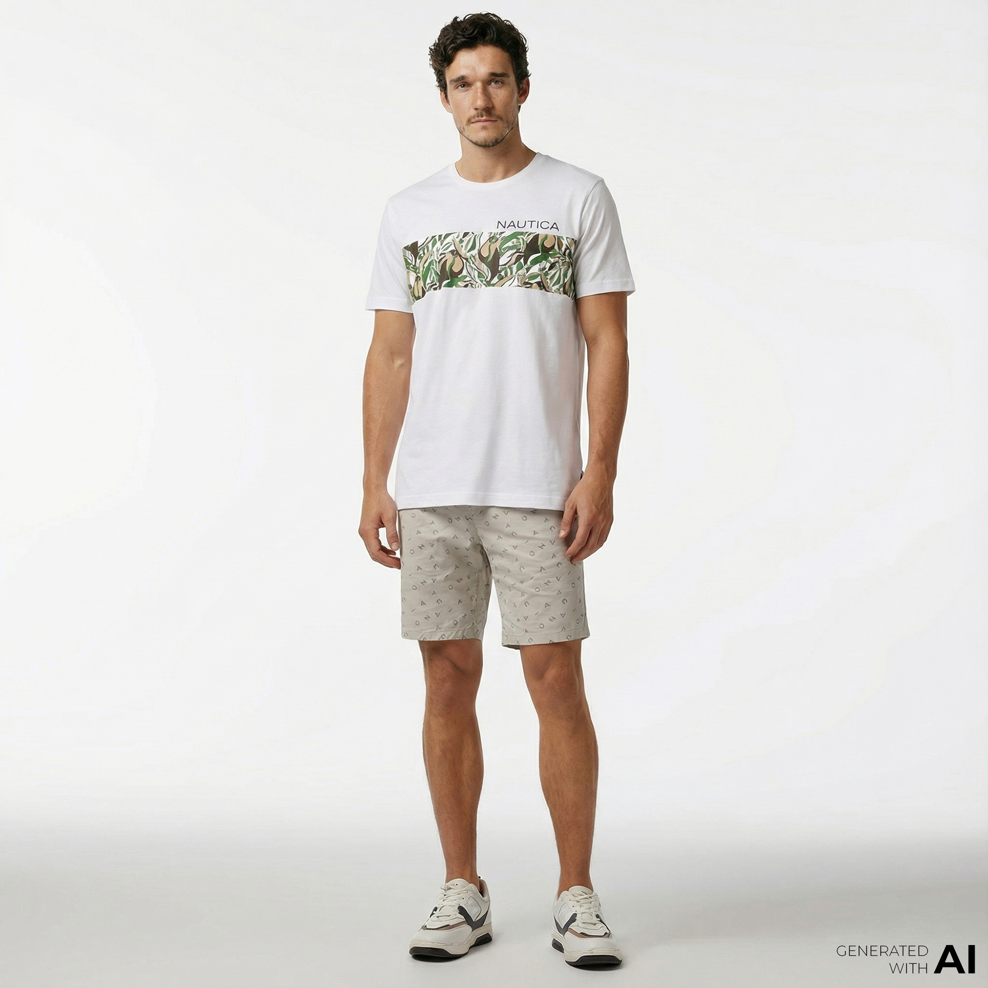  Nautica Erkek Gri Slim Fit Baskılı Bermuda