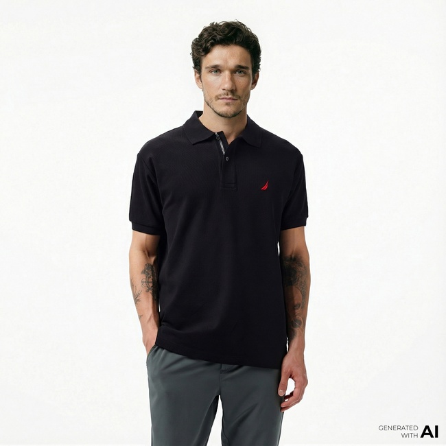  Nautica Erkek Siyah Classic Fit Kısa Kollu Polo