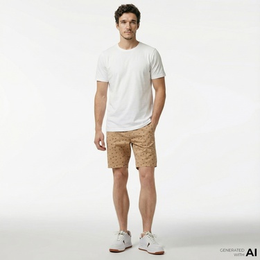  Nautica Erkek Bej Slim Fit Baskılı Bermuda