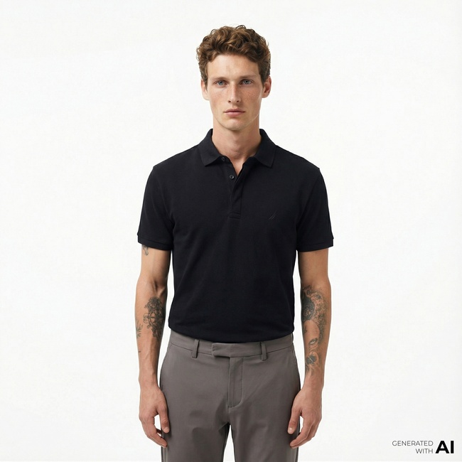  Nautica Erkek Siyah Slim Fit Kısa Kollu Polo Yaka T-Shirt